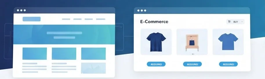 Pagine di un sito web e vetrina e-commerce sullo schermo